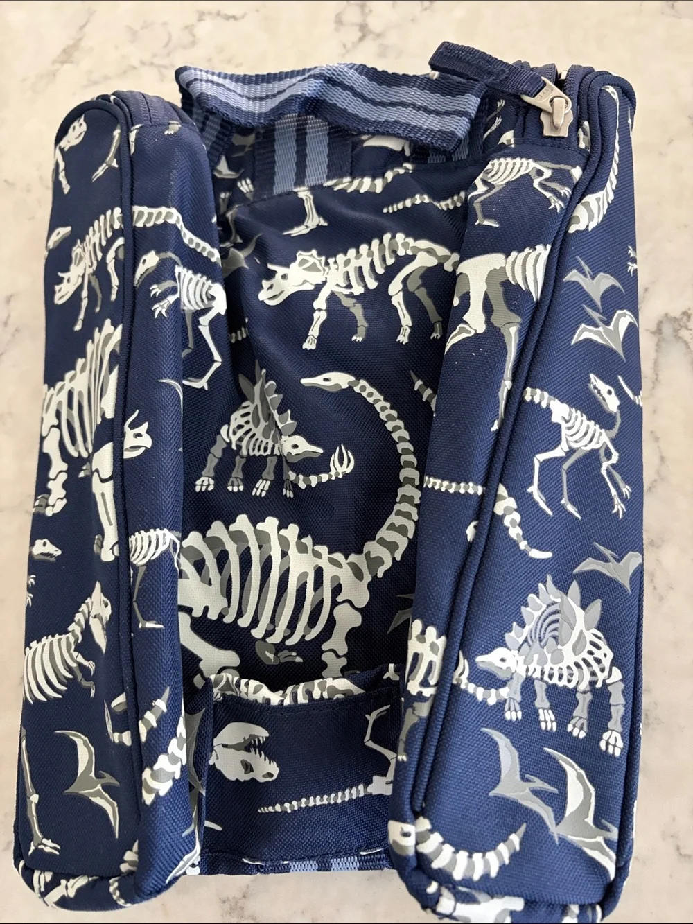 NEW Pottery Barn Kids Navy Dinosaur Skeleton Toiletry Bag